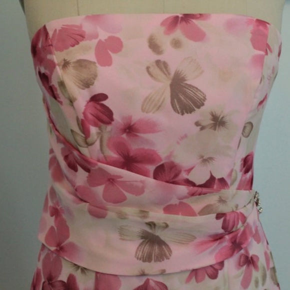 Pink Floral Mori Lee Chiffon Prom Dress - Picture 4 of 5
